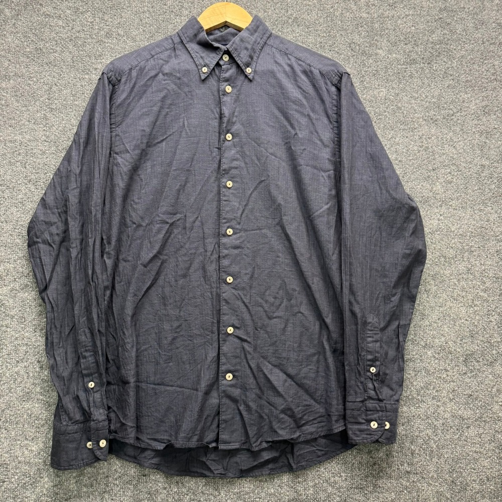 Eton Button-Down Dress Shirt Men's Size L Dark Wash Slim Fit Cotton